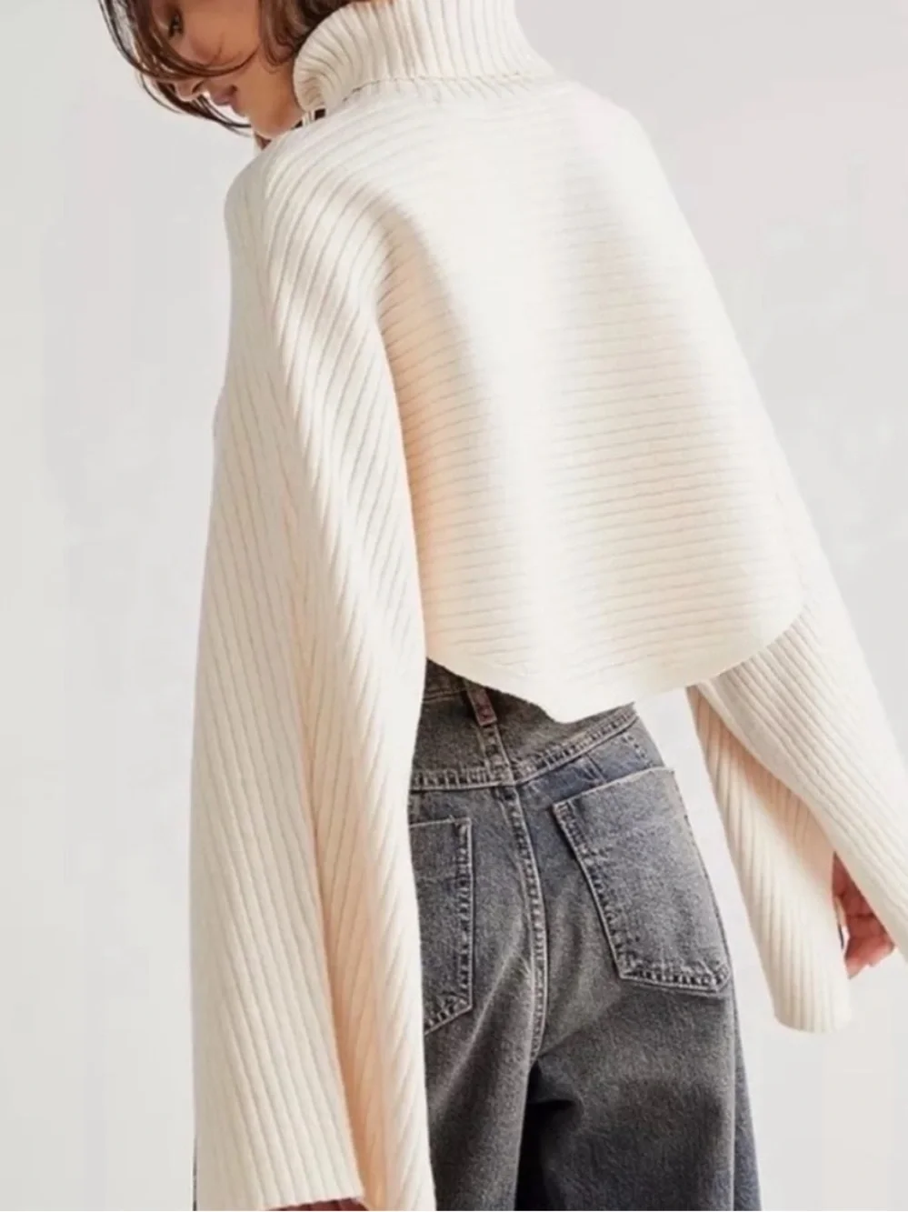 Free People Billie Mock Neck Sweater Cream Size Medium